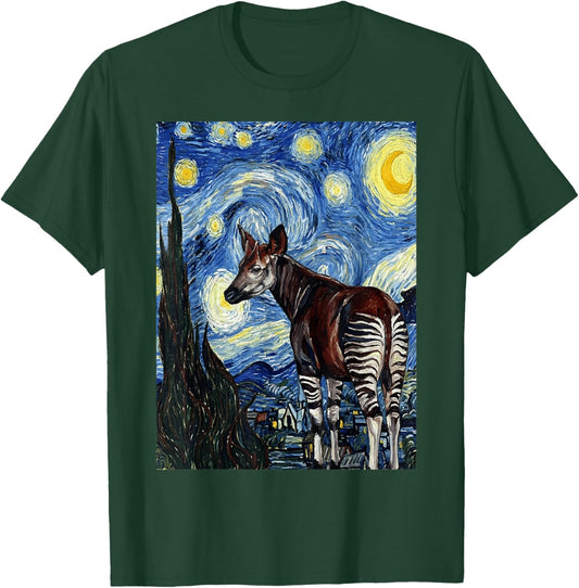 Okapi Starry Night Van Gogh Style Painting T-Shirt - T-Shirt | Forest