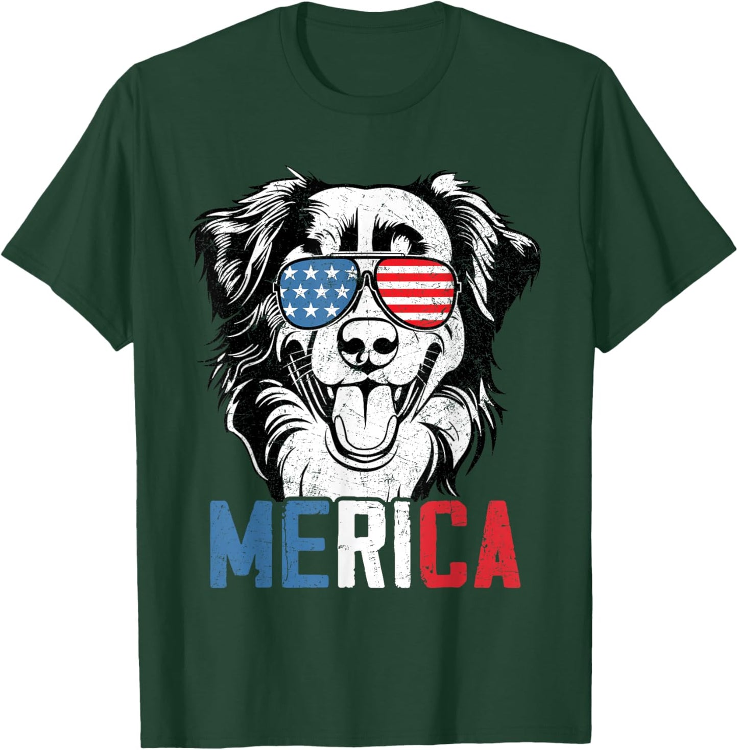 Patriotic Australian Shepherd Dog Merica 4th Of July Funny T-Shirt - T-Shirt | Forest