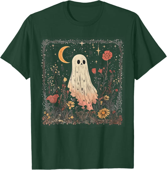Halloween Cottagecore Ghost Spooky Aesthetic Wildflower Moon T-Shirt - T-Shirt | Forest