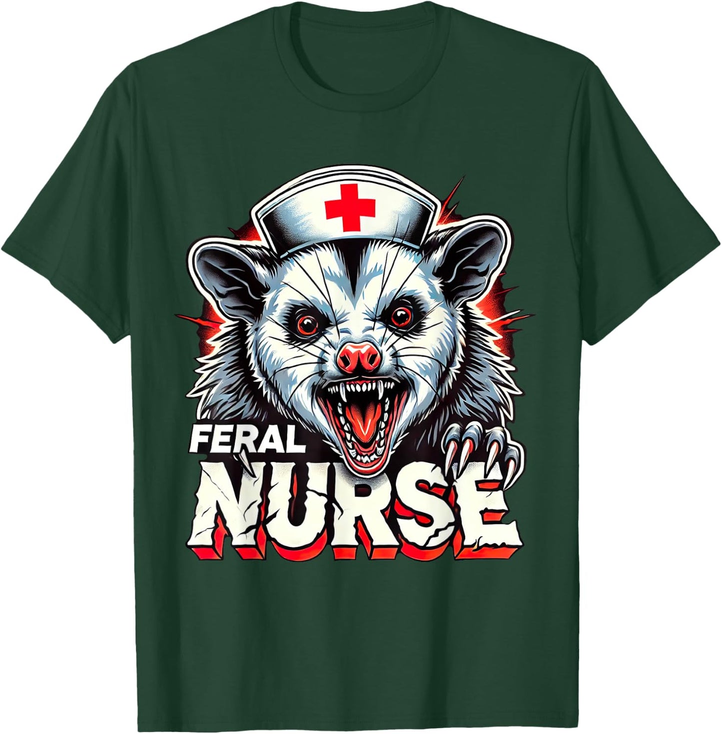 Funny Feral Nurse Possum Nursing Student RN CNA LPN T-Shirt - T-Shirt | Forest