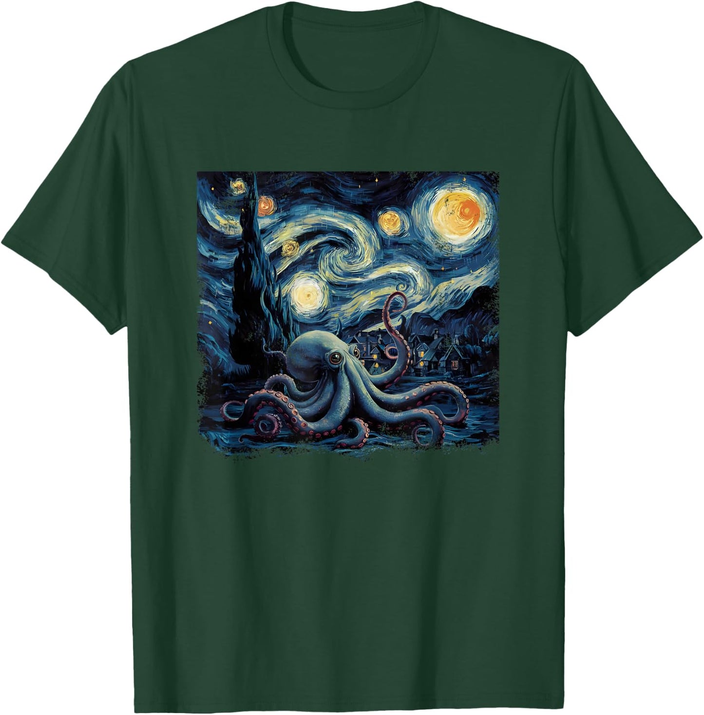 Starry Night Van Gogh Painting Octopus Lover T-Shirt - T-Shirt | Forest