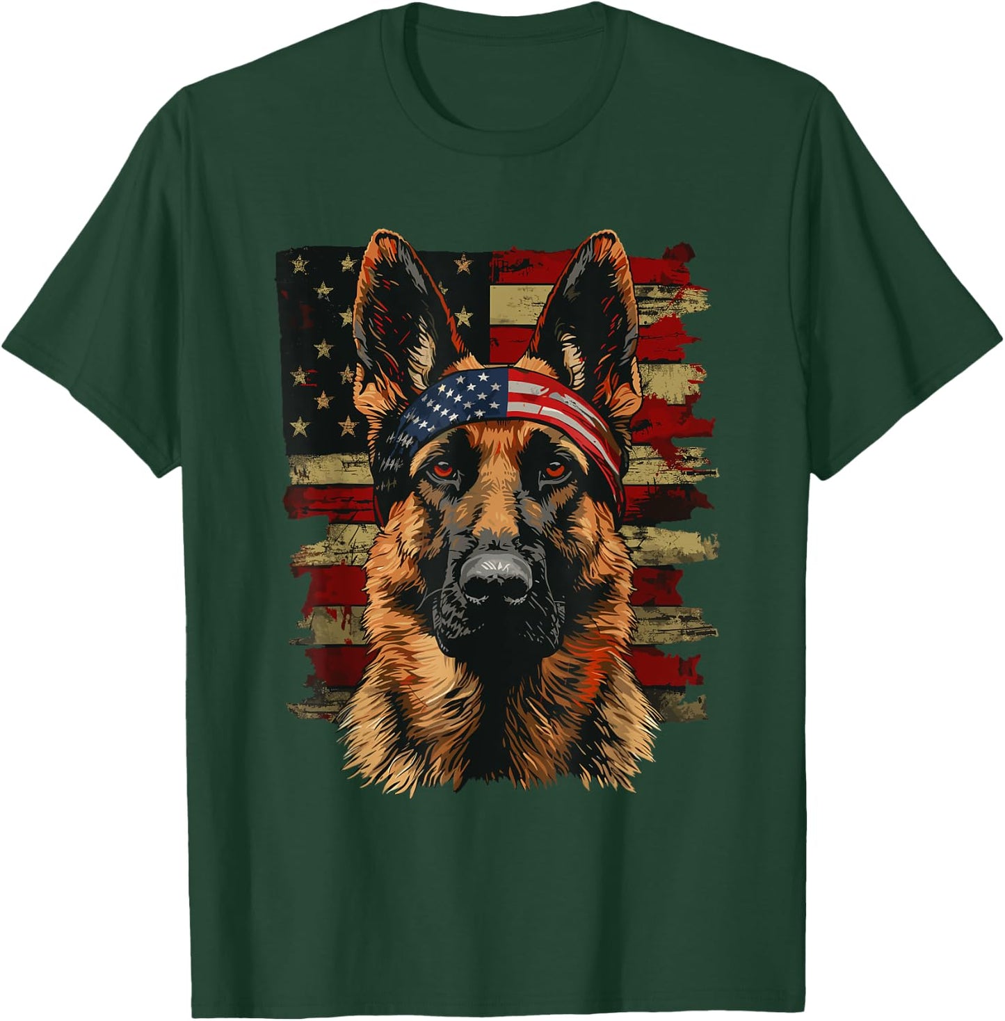 German Shepherd Patriotic 4th Of July USA American Flag T-Shirt - T-Shirt | Forest