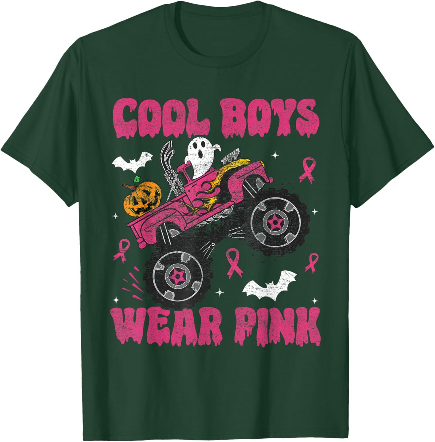 Cool Boys Wear Pink Monster Truck Halloween Breast Cancer T-Shirt - T-Shirt | Forest