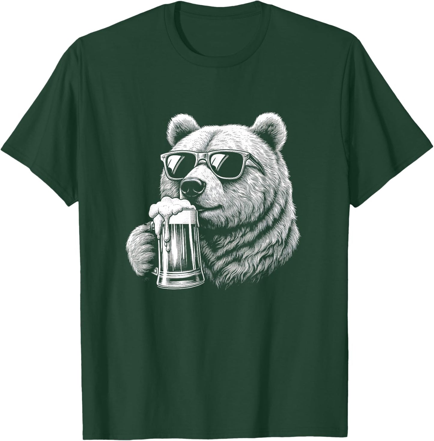 Bear Drinking Beer With Sunglasses Graphic Art Design T-Shirt - T-Shirt | Forest