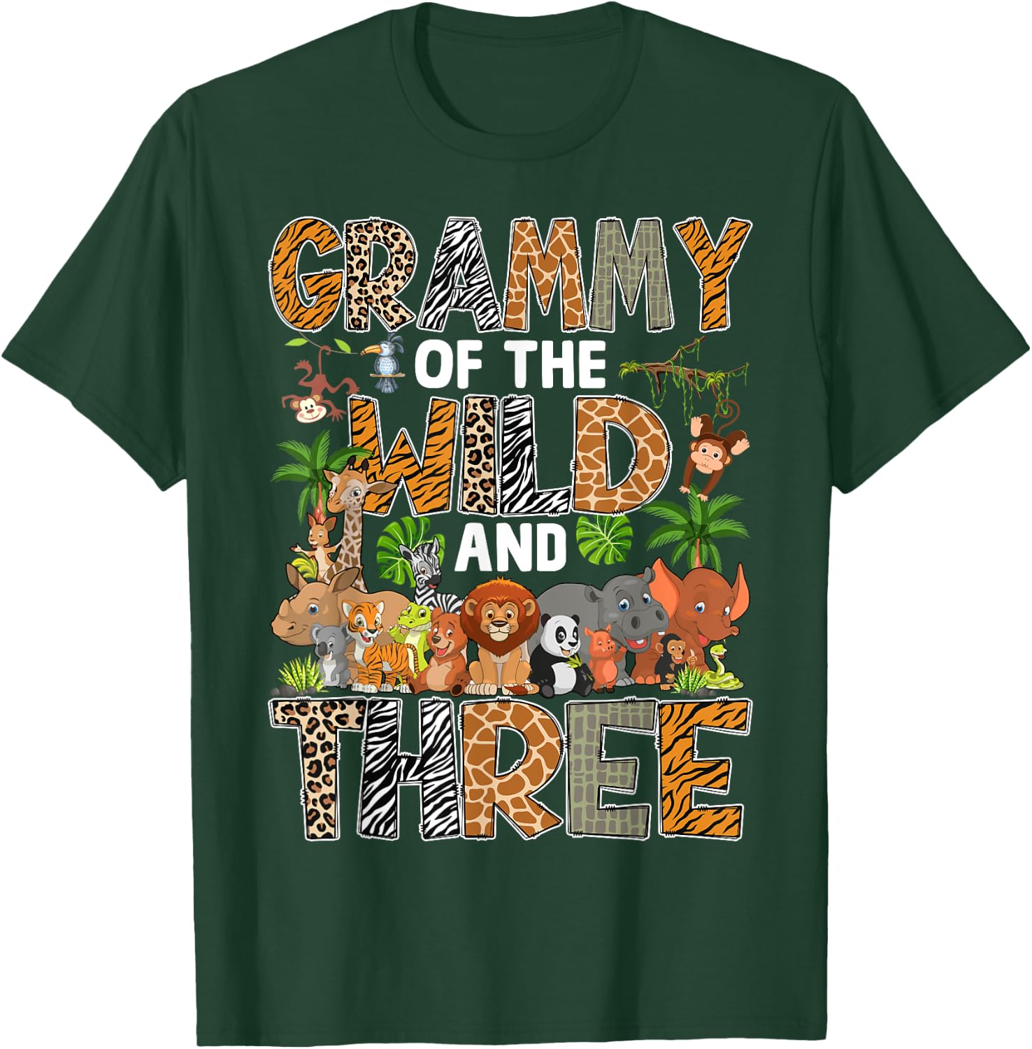 Grammy Of The Wild Three Zoo Birthday Safari Jungle T-Shirt - T-Shirt | Forest