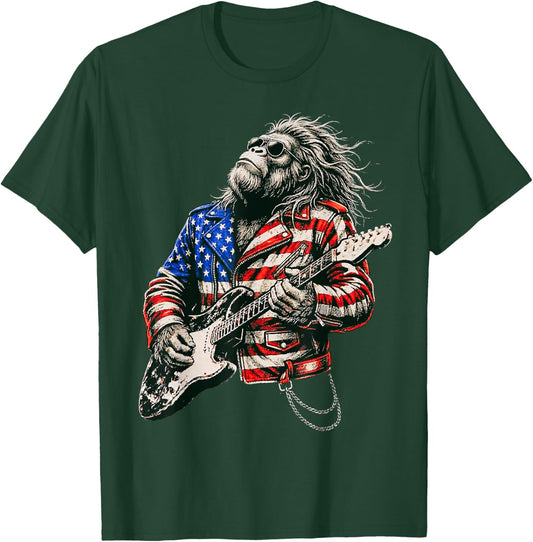 Vintage Guitar Playing Patriotic American Sasquatch T-Shirt - T-Shirt | Forest