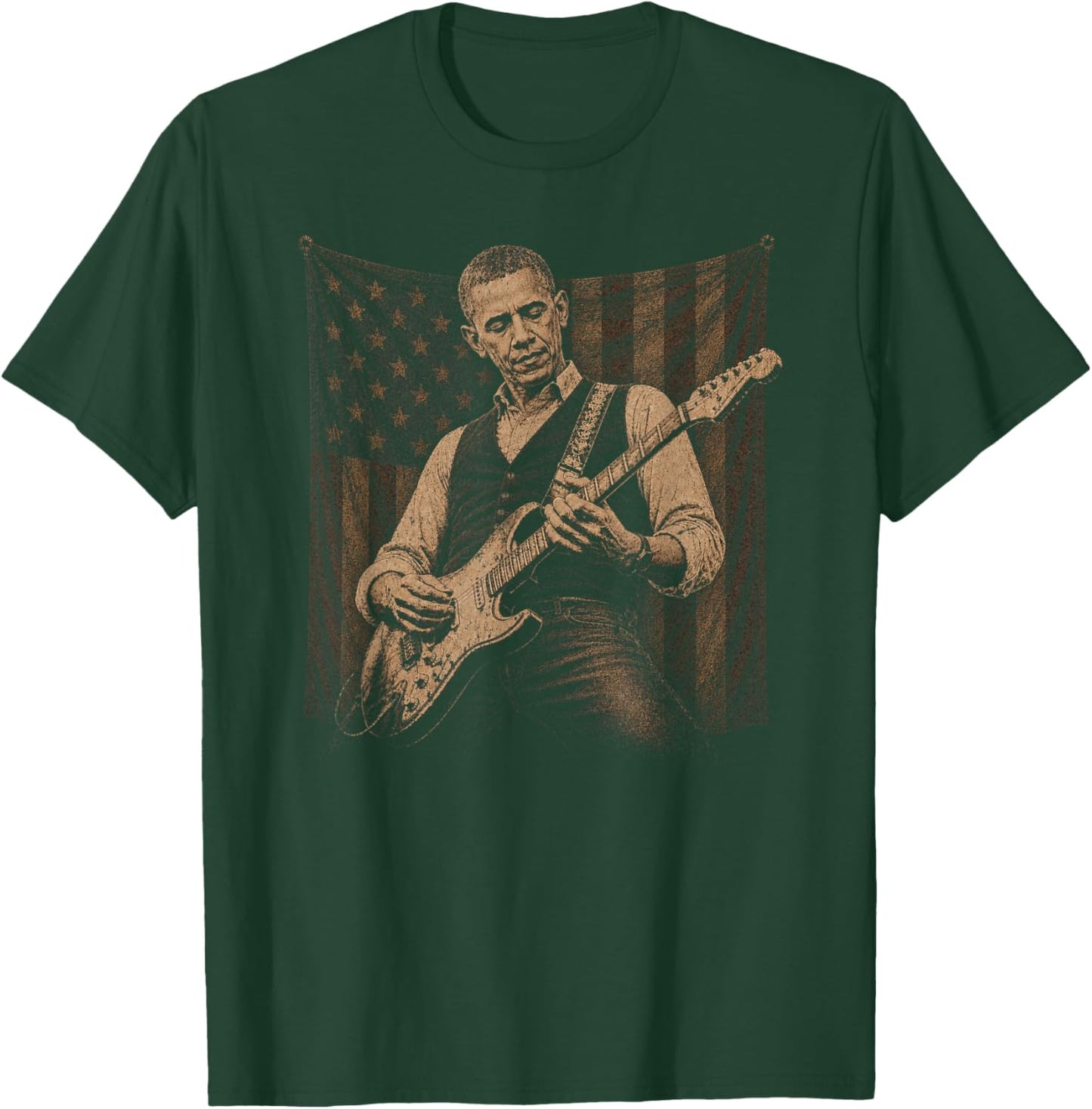 Barack Obama Playing Guitar Patriotic American Rock Music T-Shirt - T-Shirt | Forest