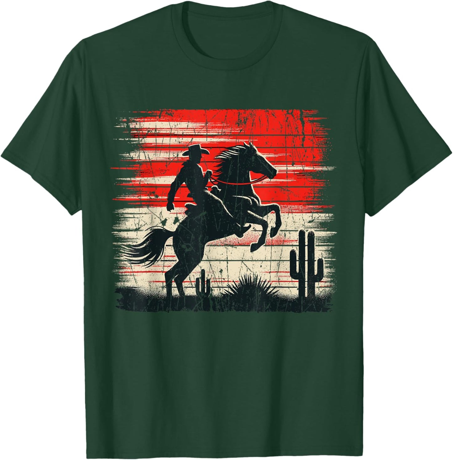 Horse Riding Western Rodeo Retro Cowboy T-Shirt - T-Shirt | Forest
