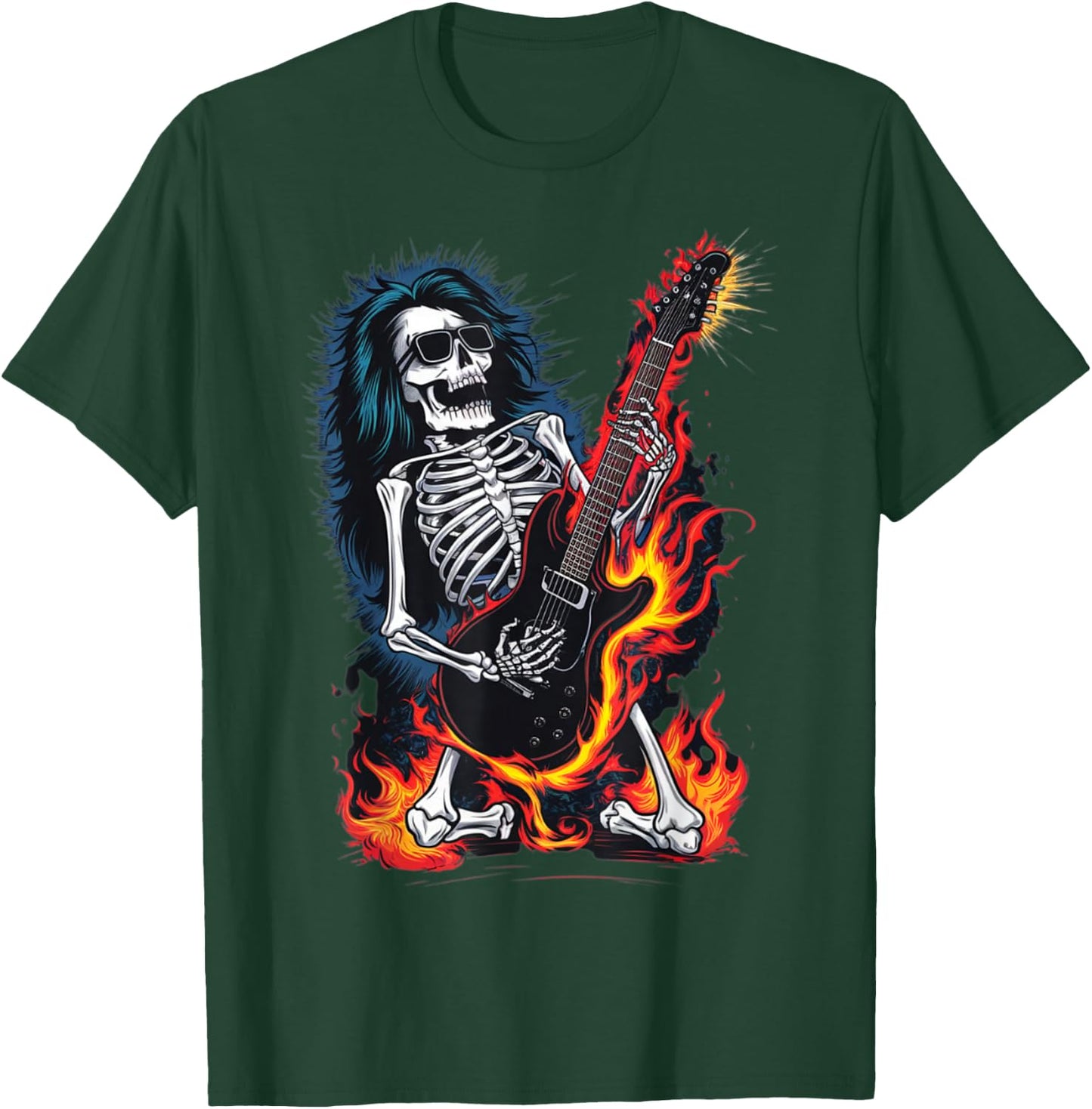 Skeleton Playing Guitar - Rock and Roll Band T-Shirt - T-Shirt | Forest