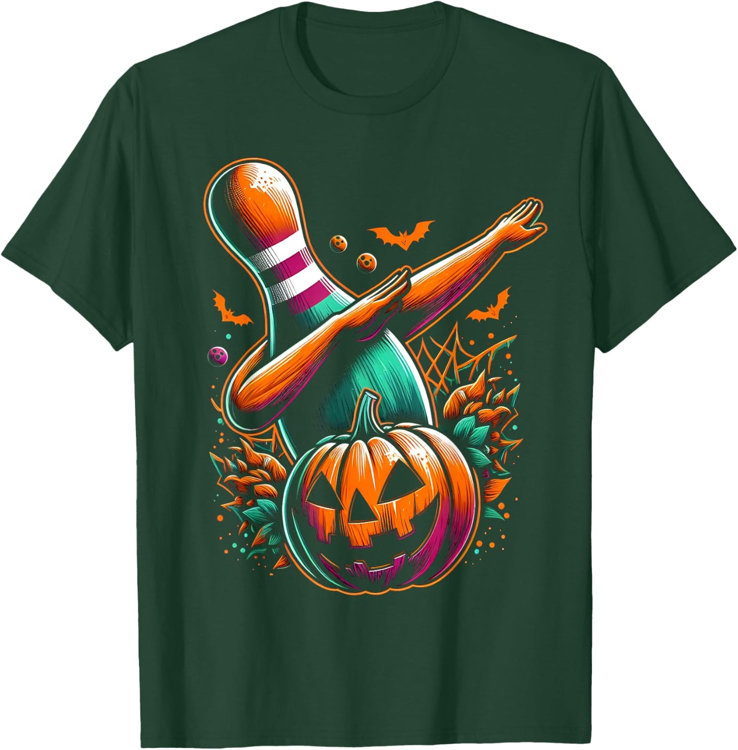 Dabbing Bowling Pin Pumpkin Spooky Halloween Bowling Costume T-Shirt - T-Shirt | Forest