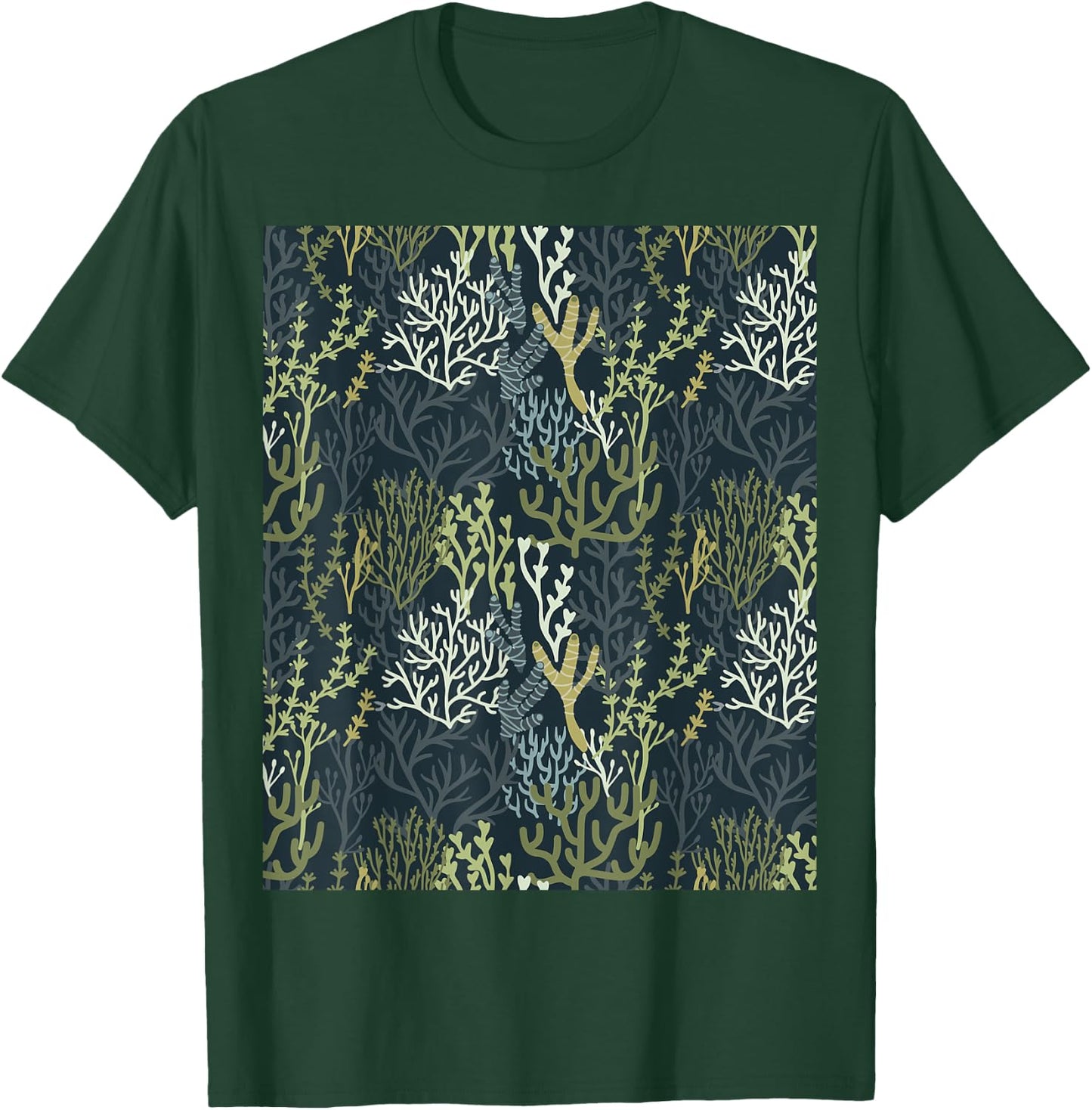 Coastal Grandma Beachy Green Coral Reef Pattern Men Women T-Shirt - T-Shirt | Forest
