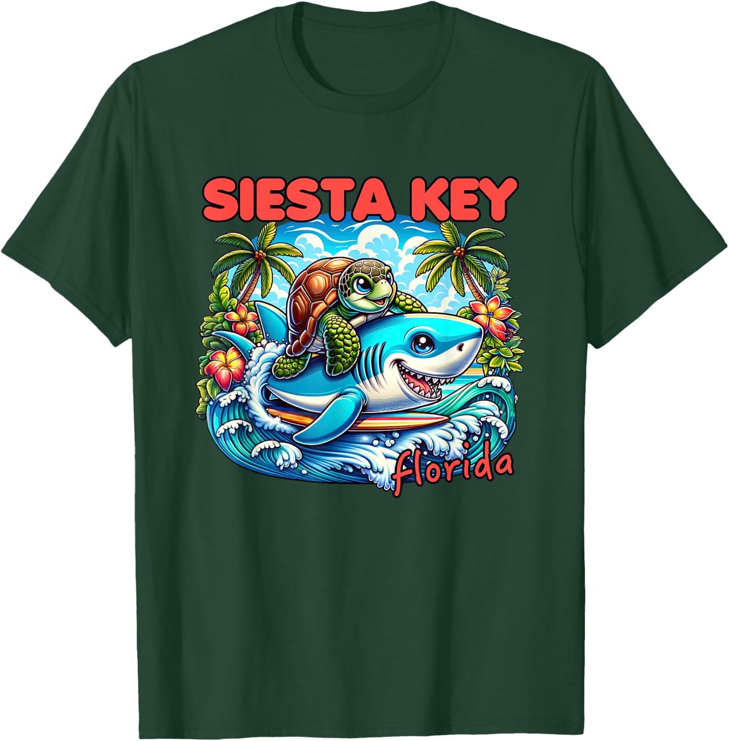 Siesta Key Florida Beach Turtle and Shark T-Shirt - T-Shirt | Forest