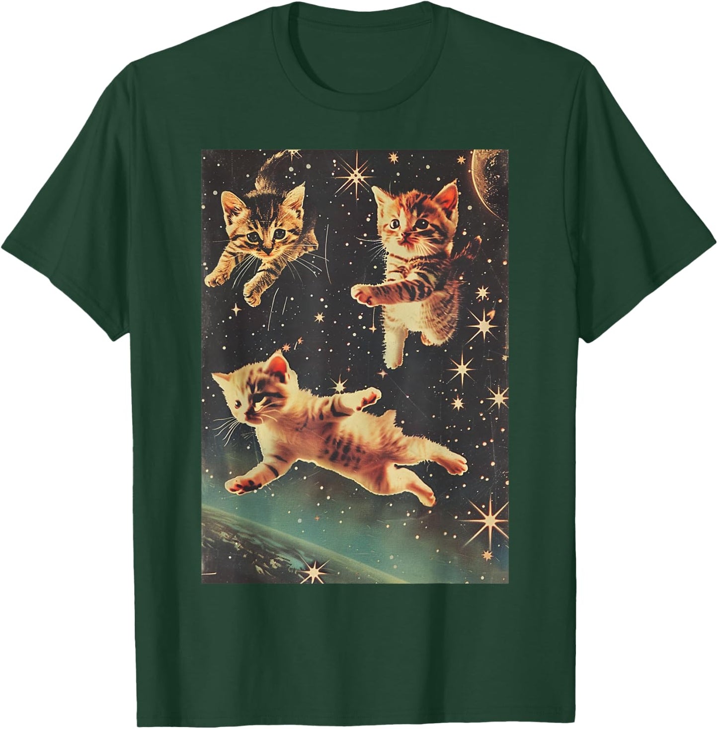Funny Cat Kittens in Space Cute Retro Art Vintage T-Shirt - T-Shirt | Forest