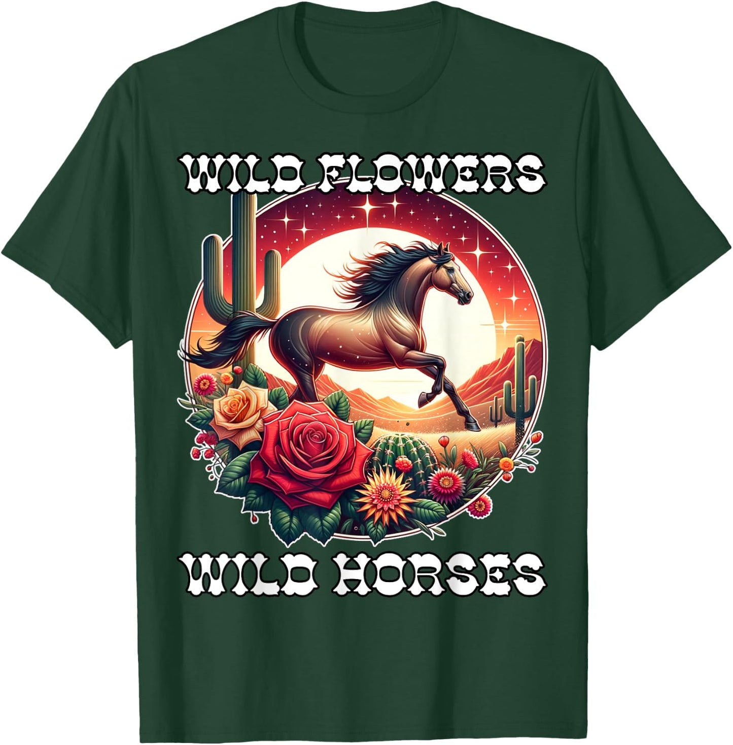 Wild Flowers and Wild Horses Vintage Sunset Country Cowgirl T-Shirt - T-Shirt | Forest