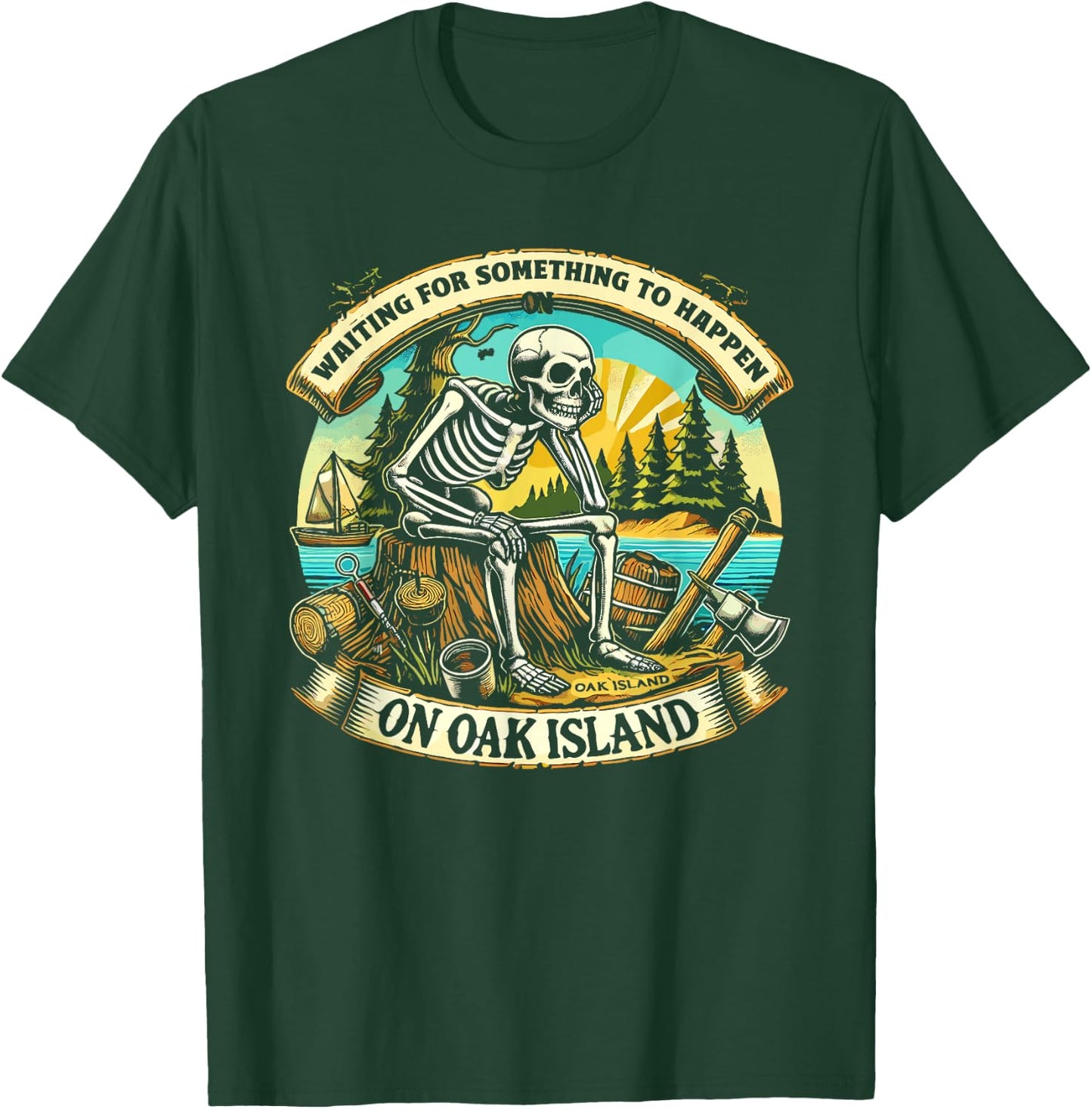 Skeleton Oak Island Mystery Treasure Hunting Treasure Hunter T-Shirt - T-Shirt | Forest