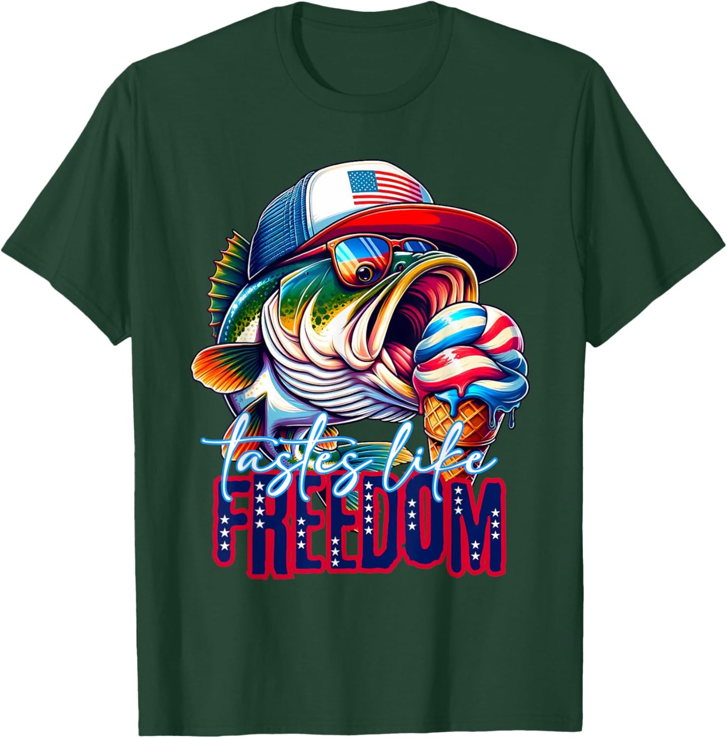 Tastes Like Freedom Bass Fishing Large Mouth Bass Fisherman T-Shirt - T-Shirt | Forest