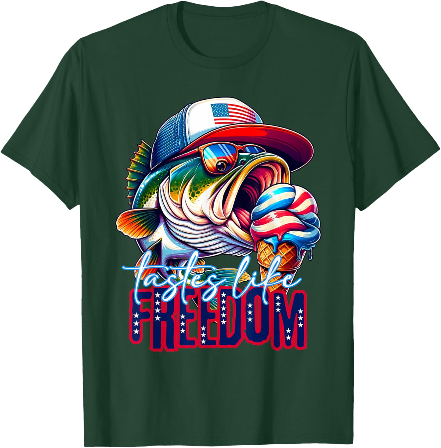 Tastes Like Freedom Bass Fishing Large Mouth Bass Fisherman T-Shirt - T-Shirt | Forest