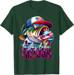 Tastes Like Freedom Bass Fishing Large Mouth Bass Fisherman T-Shirt - T-Shirt | Forest