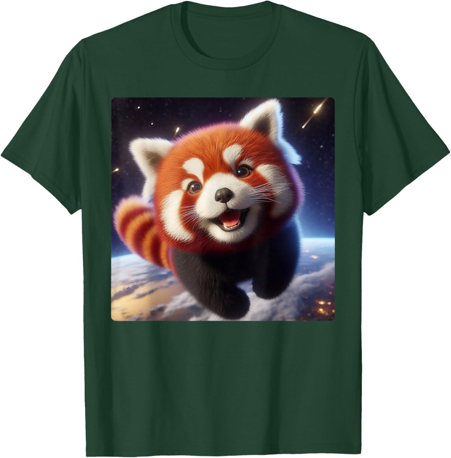 Cute and Happy Red Panda Flying in Space T-Shirt - T-Shirt | Forest