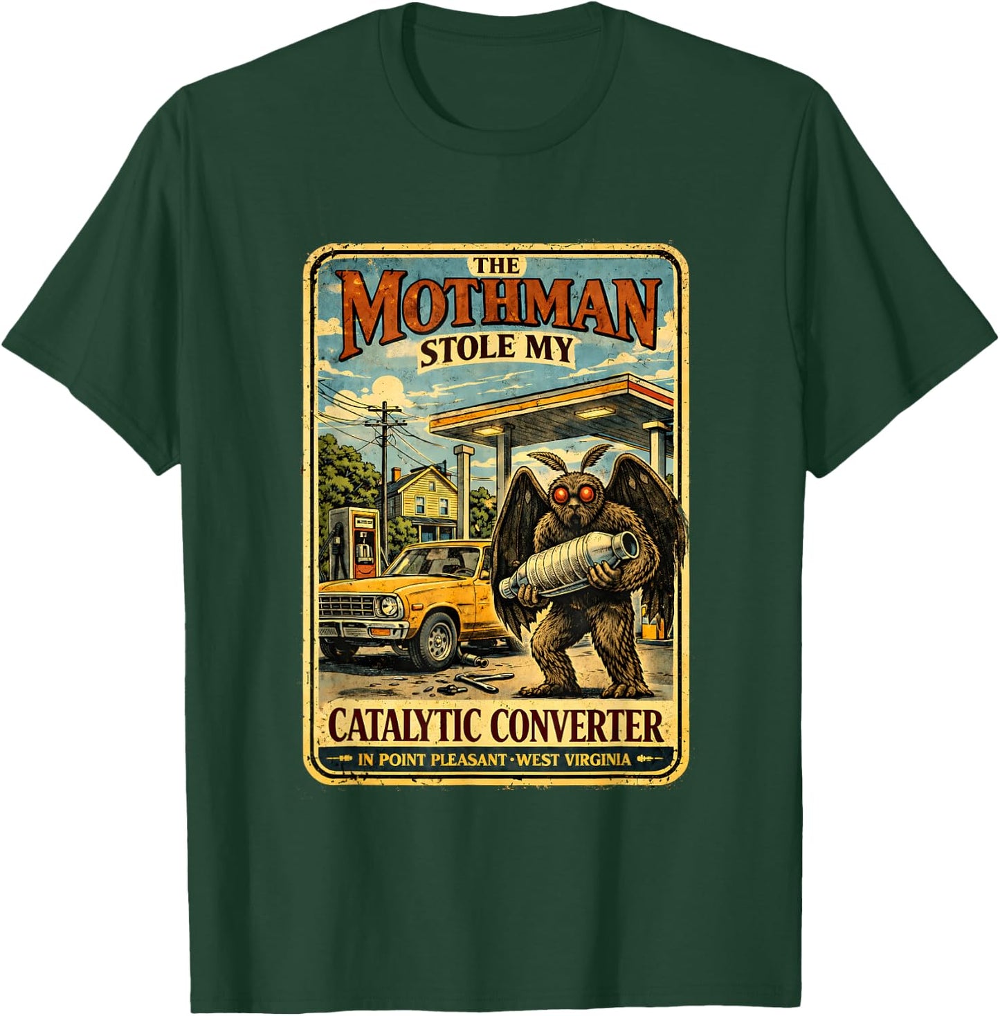 The Mothman Stole My Catalytic Converter Funny Cryptid Men T-Shirt - T-Shirt | Forest