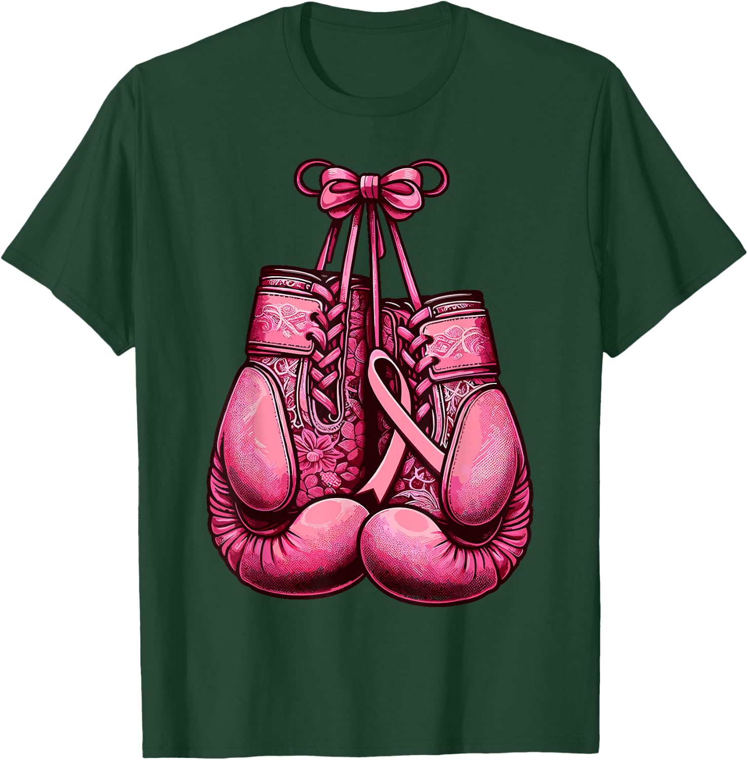 Breast Cancer Boxing Glove Pink Ribbon Awareness Fight Women T-Shirt - T-Shirt | Forest