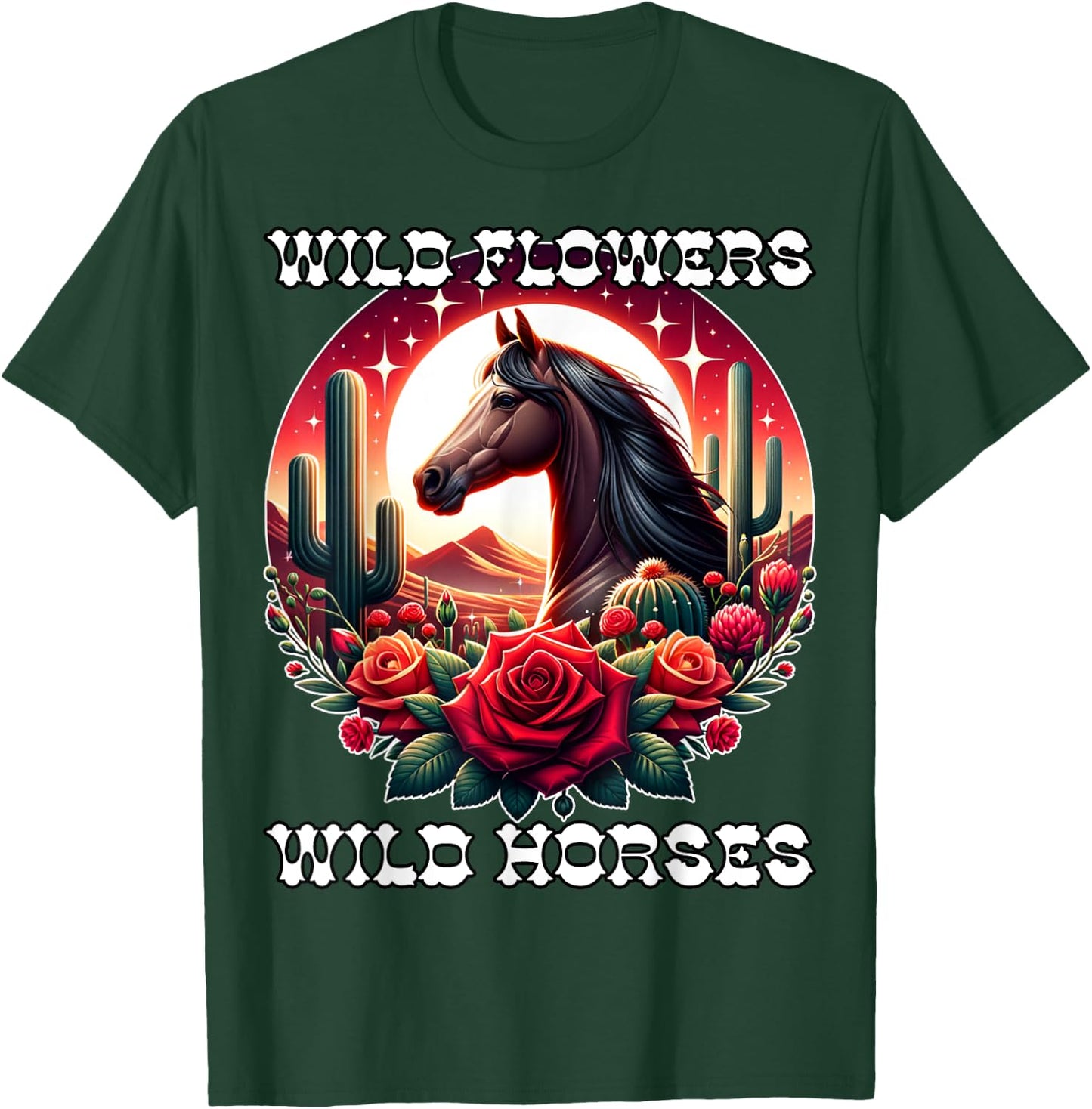 Wild Flowers and Wild Horses Vintage Sunset Country Cowgirl T-Shirt - T-Shirt | Forest