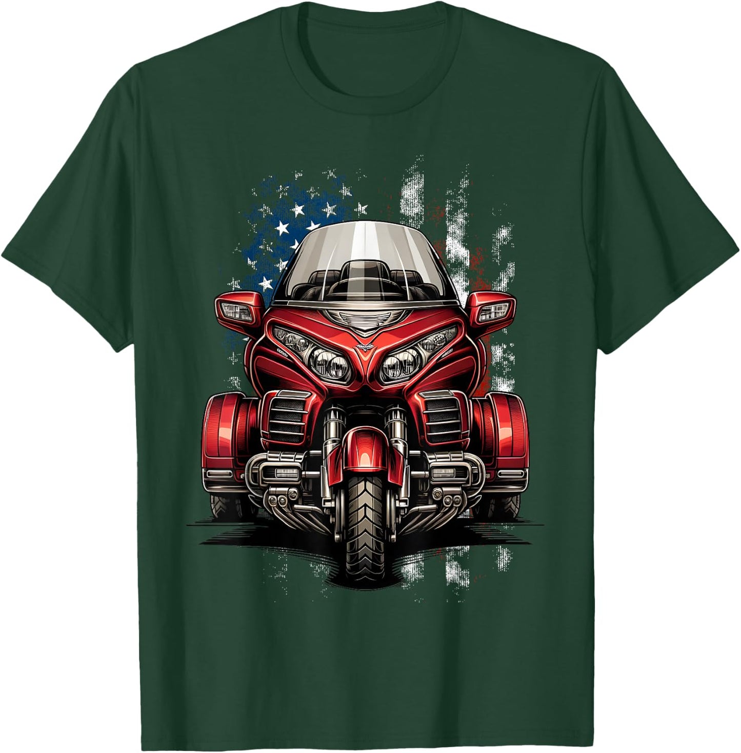 Motorcycle Trike American Patriotic MotorTrike US Flag Trike T-Shirt - T-Shirt | Forest