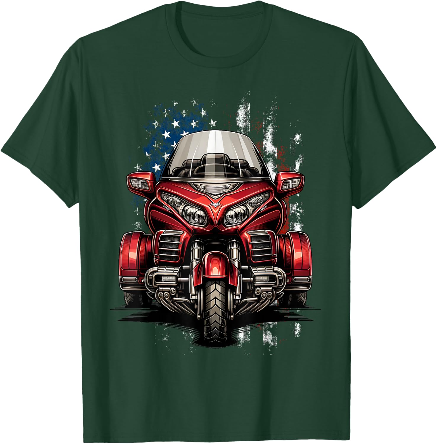 Motorcycle Trike American Patriotic MotorTrike US Flag Trike T-Shirt - T-Shirt | Forest