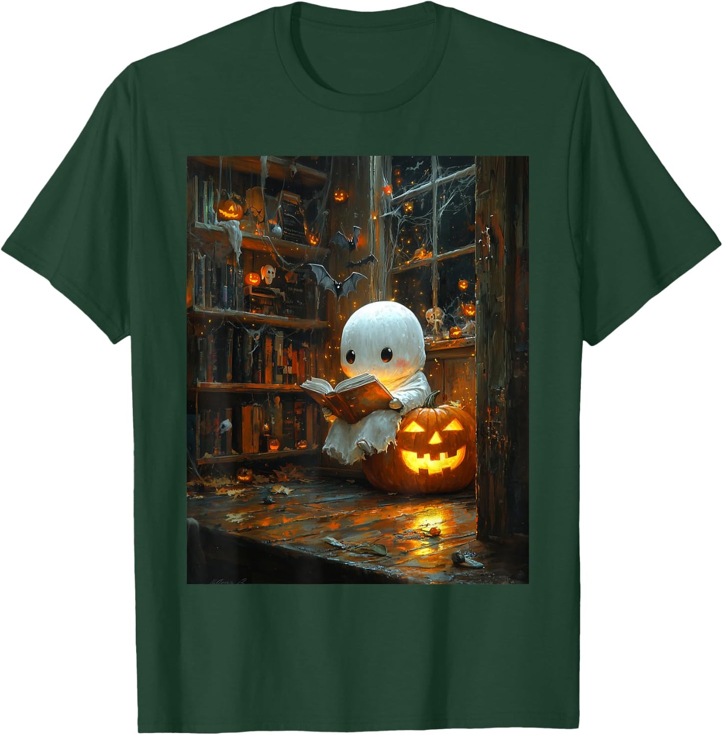 Halloween Girls Design Ghost Book Boys Spooky Kids Halloween T-Shirt - T-Shirt | Forest
