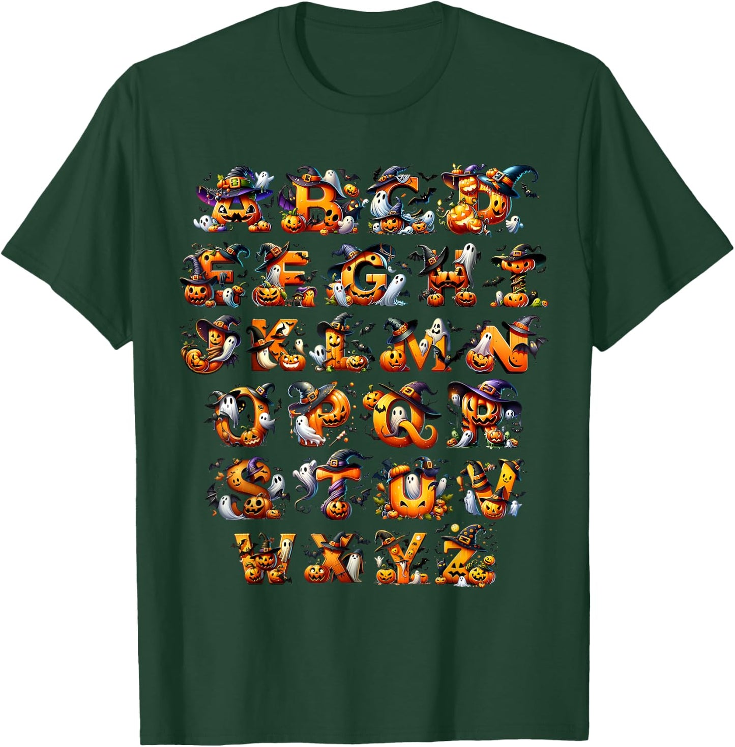 Spooky Halloween Alphabet ABCs Kindergarten Teacher Kids T-Shirt - T-Shirt | Forest