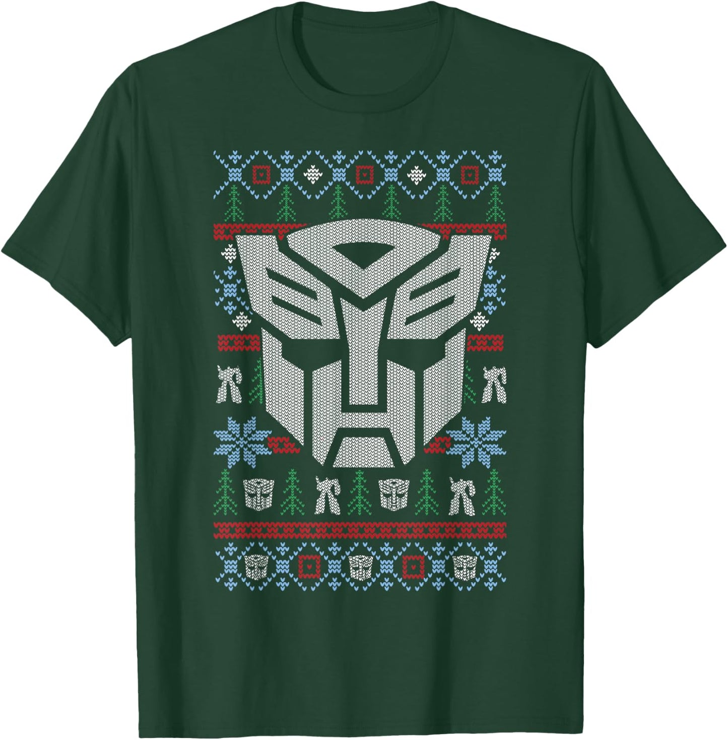 Transformers Christmas Autobots Retro Ugly Sweater Style T-Shirt - T-Shirt | Forest