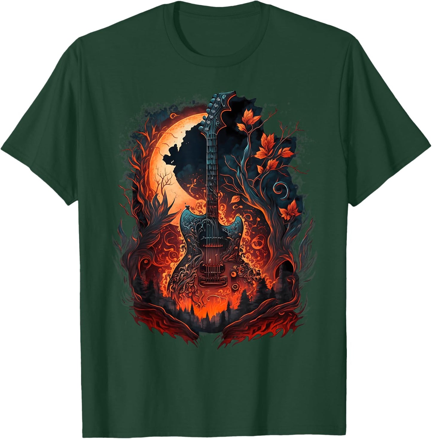 Flaming Electric Guitar in Burning Nature with Flames T-Shirt - T-Shirt | Forest