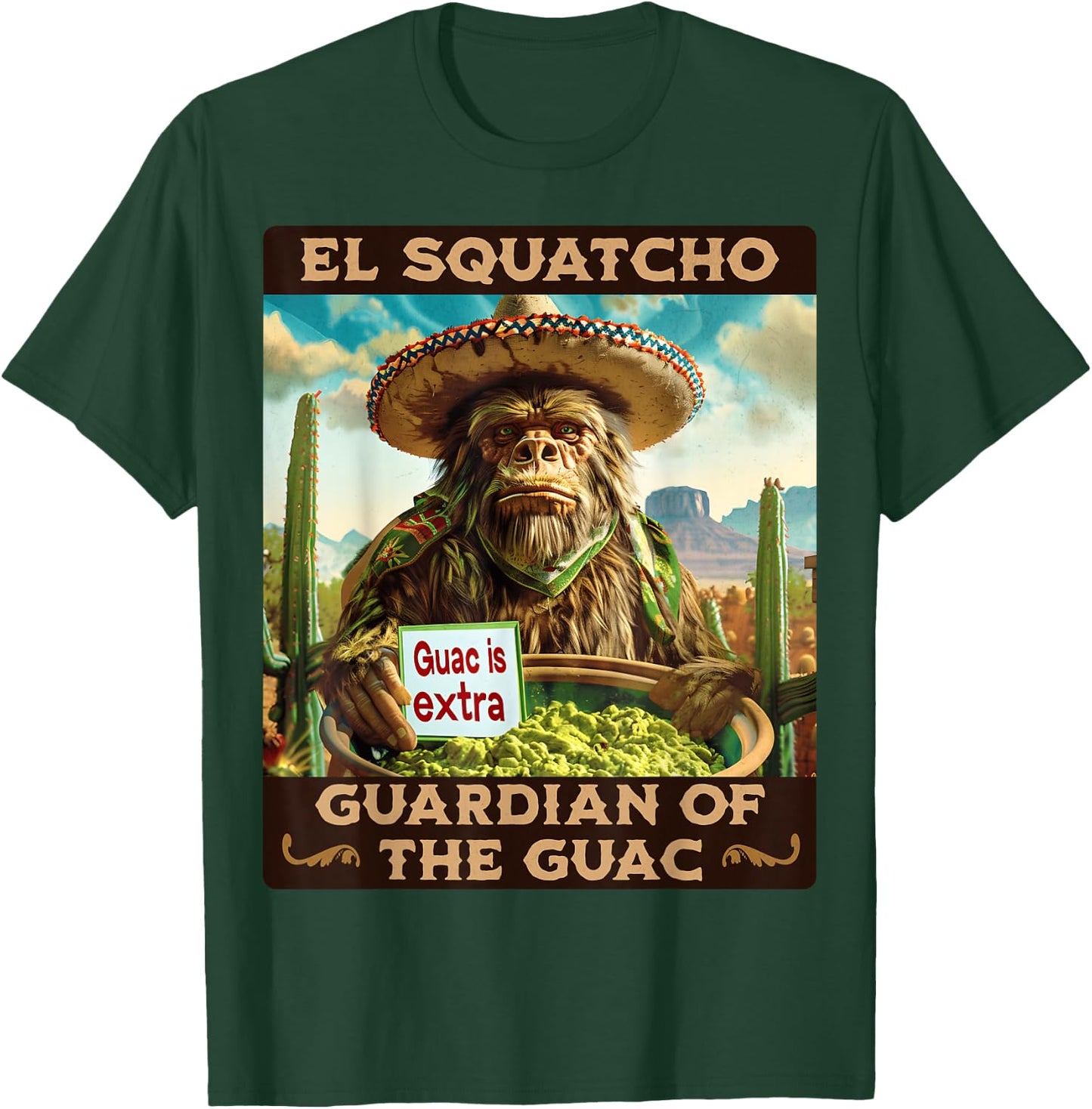 Guardian of the Guac: Bigfoot Sasquatch and El Squatcho T-Shirt - T-Shirt | Forest
