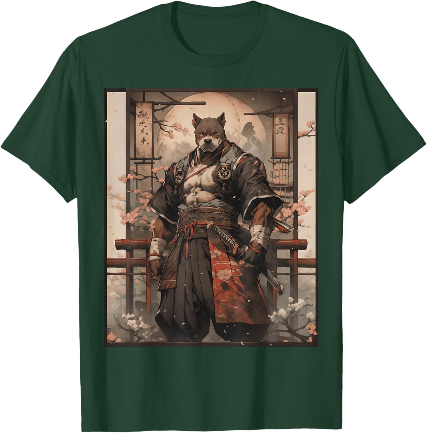 Pitbull Dog Samurai Full Gear Warriors Japanese Gothic Style T-Shirt - T-Shirt | Forest