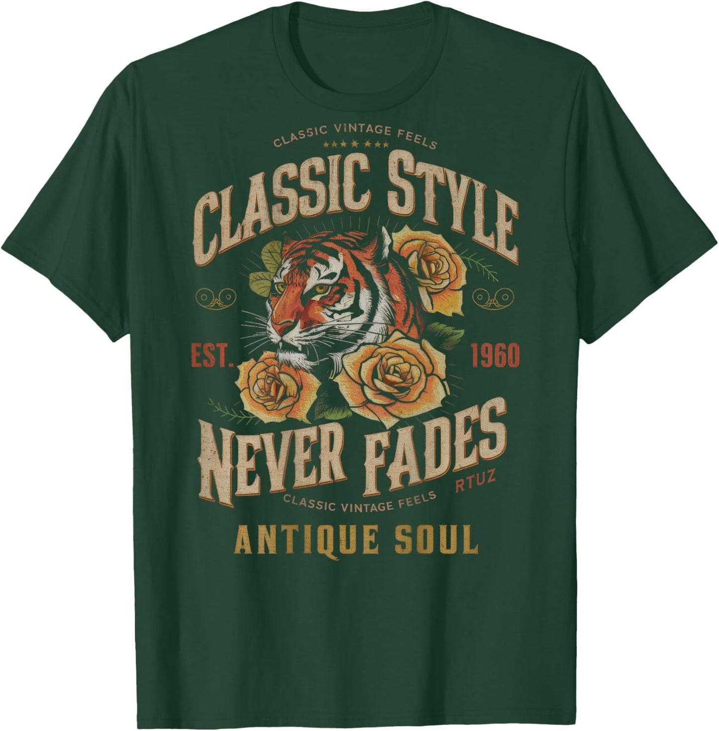 Hip Hop Vintage Retro Urban Y2K Back Print Streetwear Tiger T-Shirt - T-Shirt | Forest