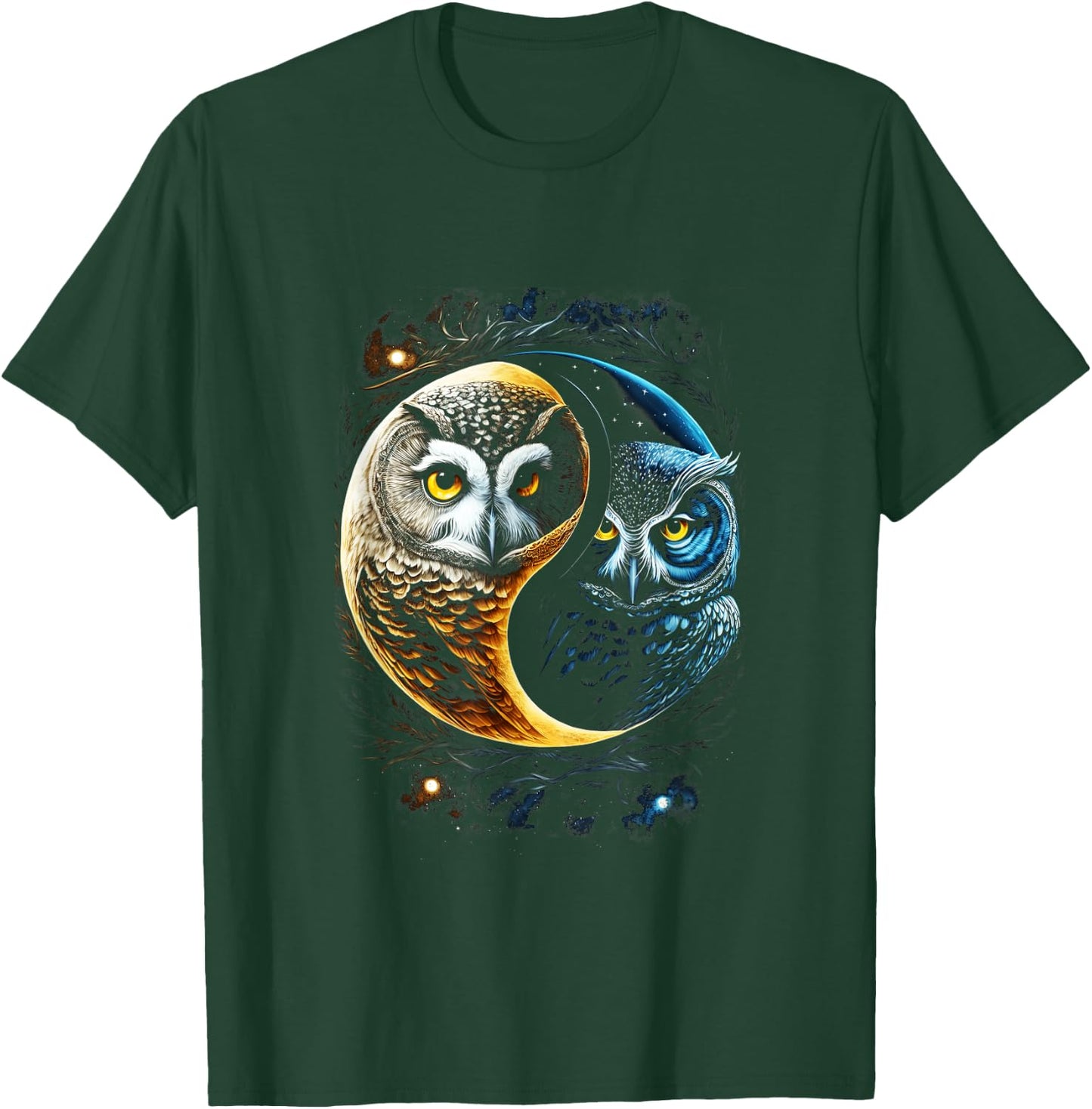 Moon Owl Birds Barn Humorous Yin And Yang Chinese T-Shirt - T-Shirt | Forest