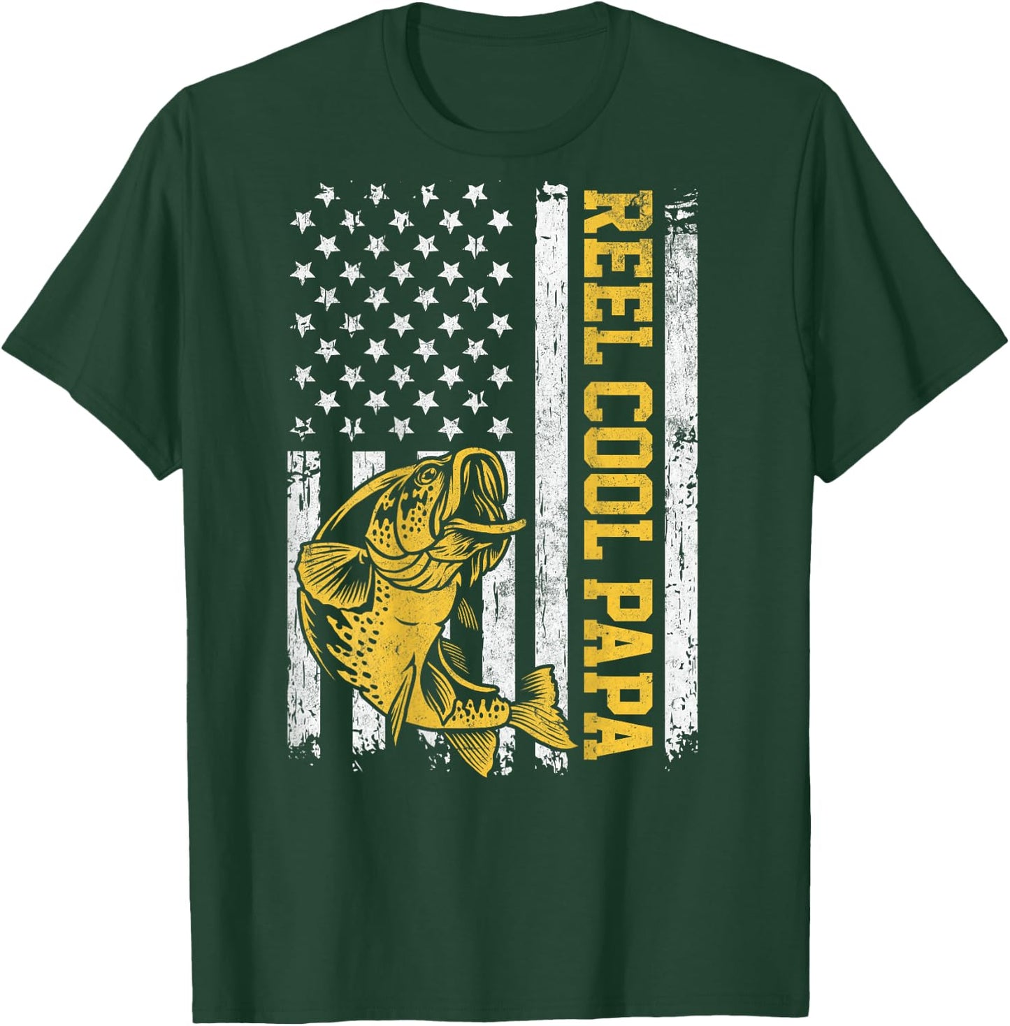 USA Flag Reel Cool Papa Patriotic Fishing Design On Back Women Men T-Shirt - T-Shirt | Forest
