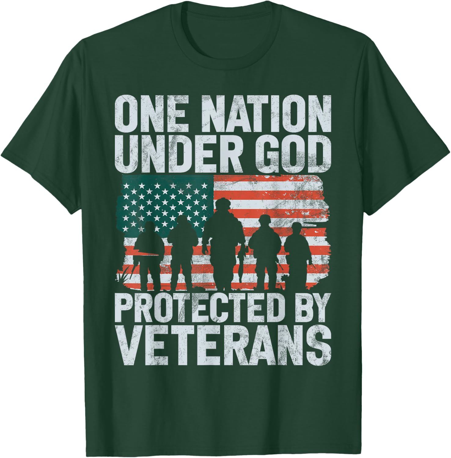 One Nation Under God Protected by Veterans T-Shirt - T-Shirt | Forest