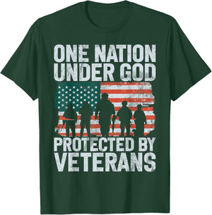 One Nation Under God Protected by Veterans T-Shirt - T-Shirt | Forest