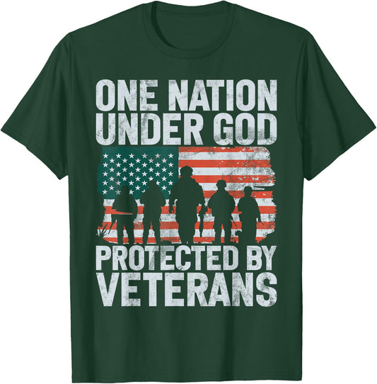 One Nation Under God Protected by Veterans T-Shirt - T-Shirt | Forest