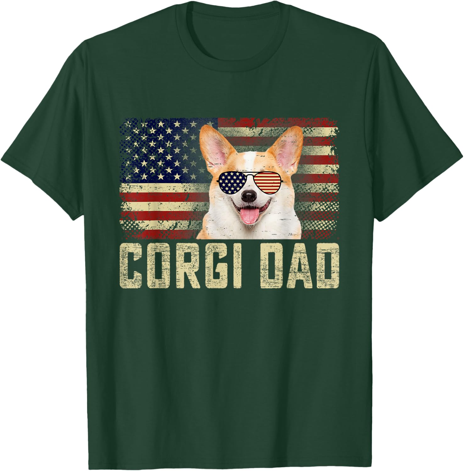 Classic Retro USA Flag Corgi Dad Fathers Day T-Shirt - T-Shirt | Forest