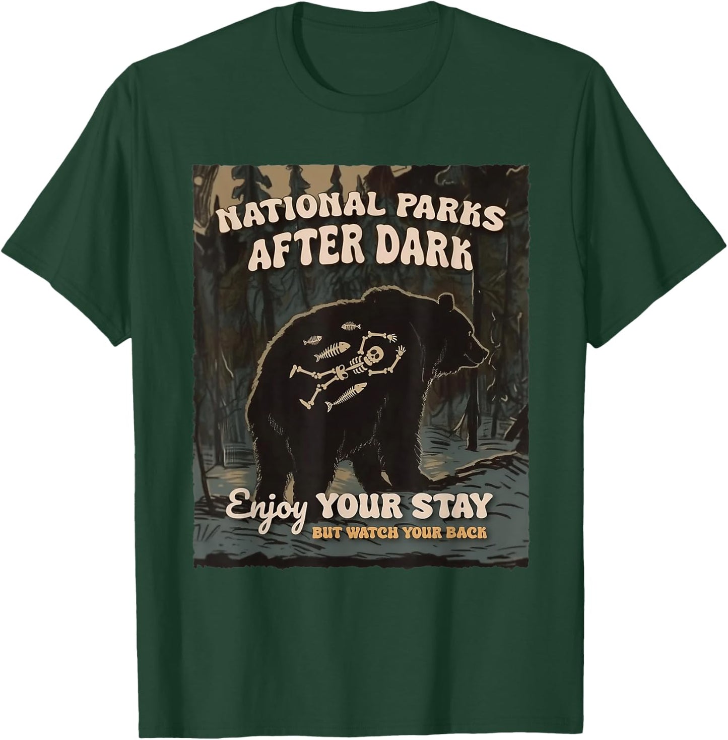 National Park After Dark - Adults - Black - Small - Short Sleeve - - Casual - Camping - Humor Lovers T-Shirt - T-Shirt | Forest