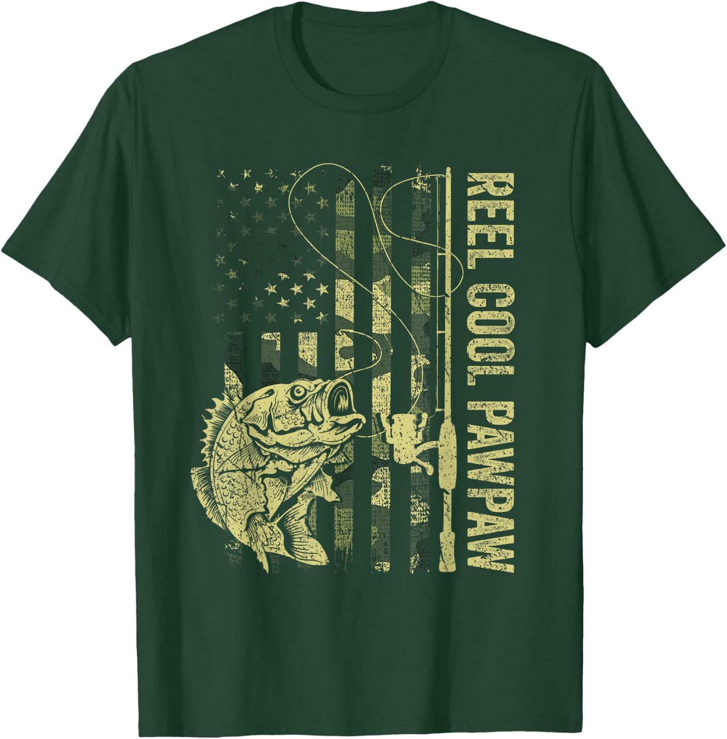 Reel Cool Pawpaw Camouflage American Flag Father's Day Gift T-Shirt - T-Shirt | Forest