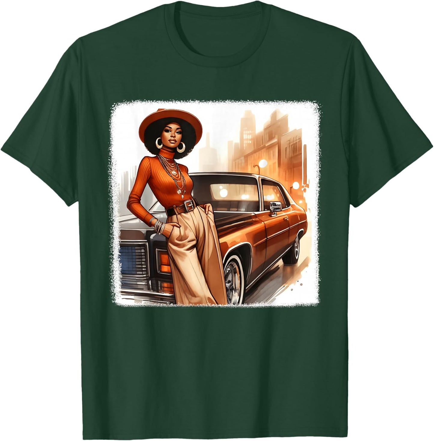 African American 1970s 80s Vintage Vibes Black Girl Old Car T-Shirt - T-Shirt | Forest