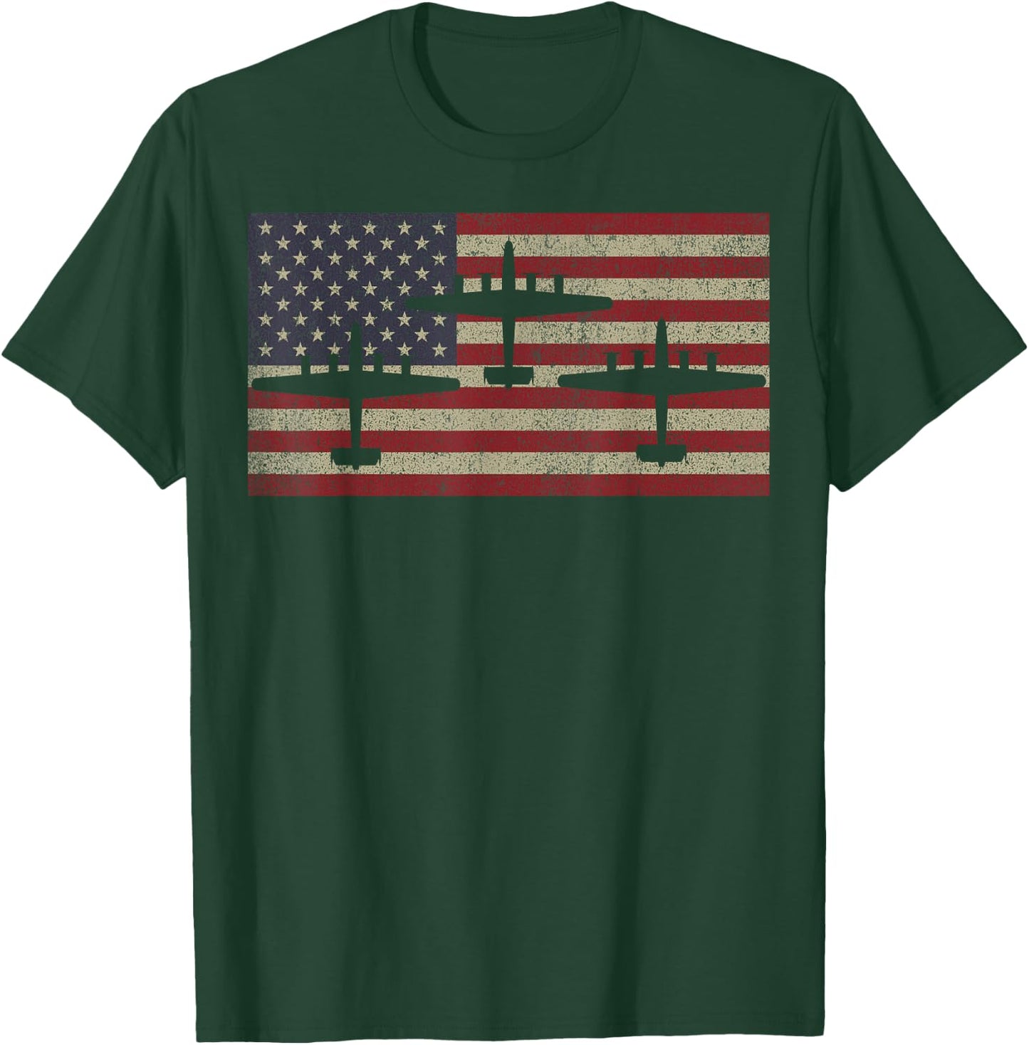 B-24 Liberator WW2 Bomber Plane USA American Flag Women Kids Men T-Shirt - T-Shirt | Forest