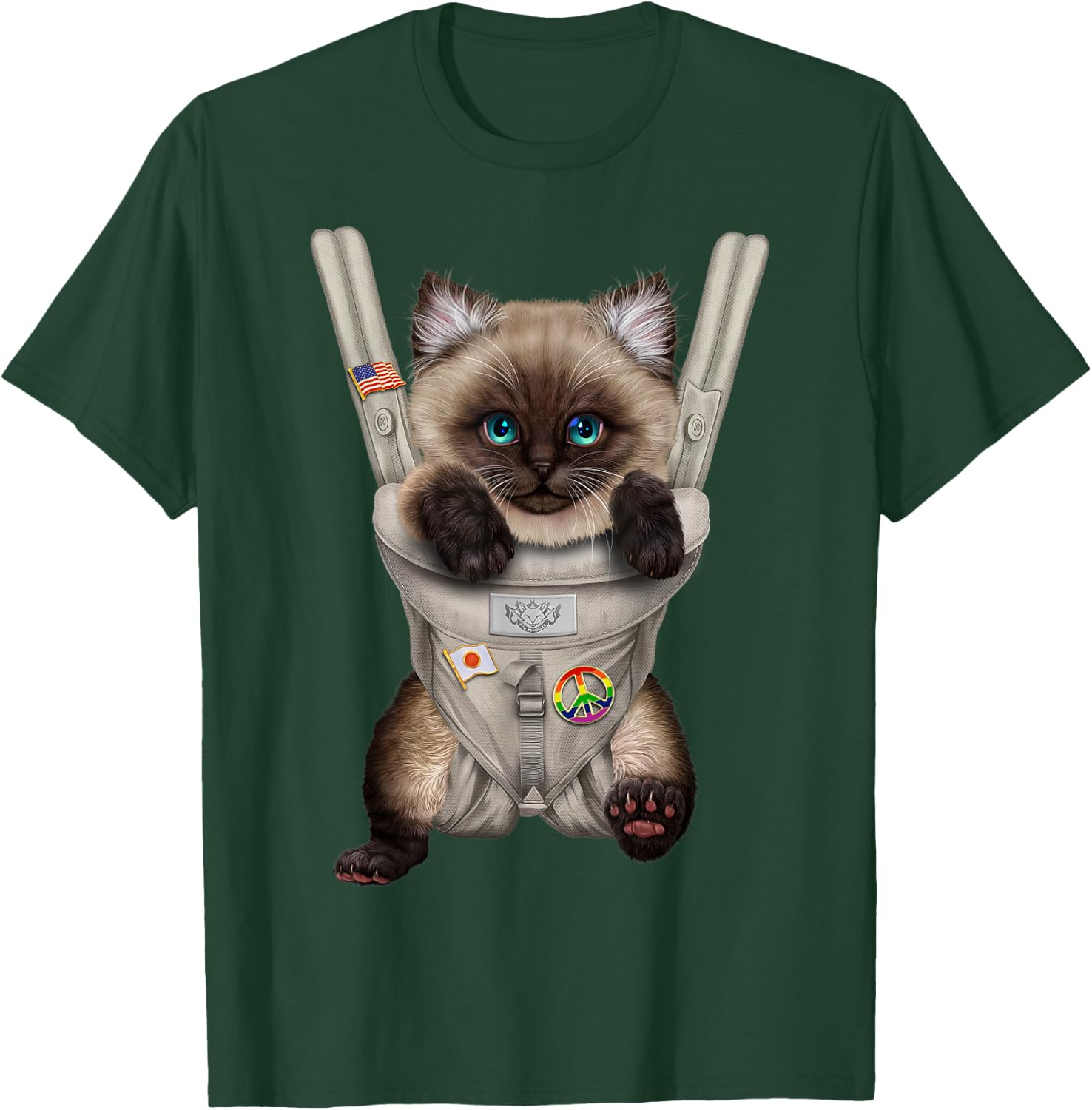 Siamese Cat in Baby Carrier Men Women Kids T-Shirt - T-Shirt | Forest