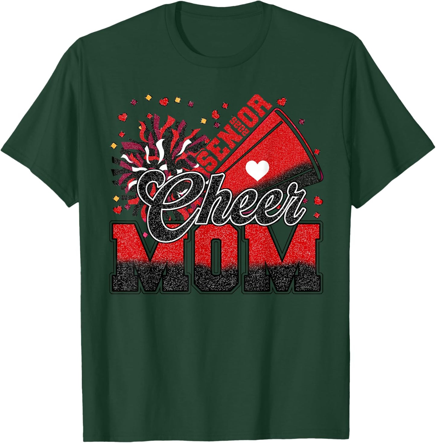 Senior Cheer Mom 2025 Red And Black Cheer Mom Cheerleader T-Shirt - T-Shirt | Forest