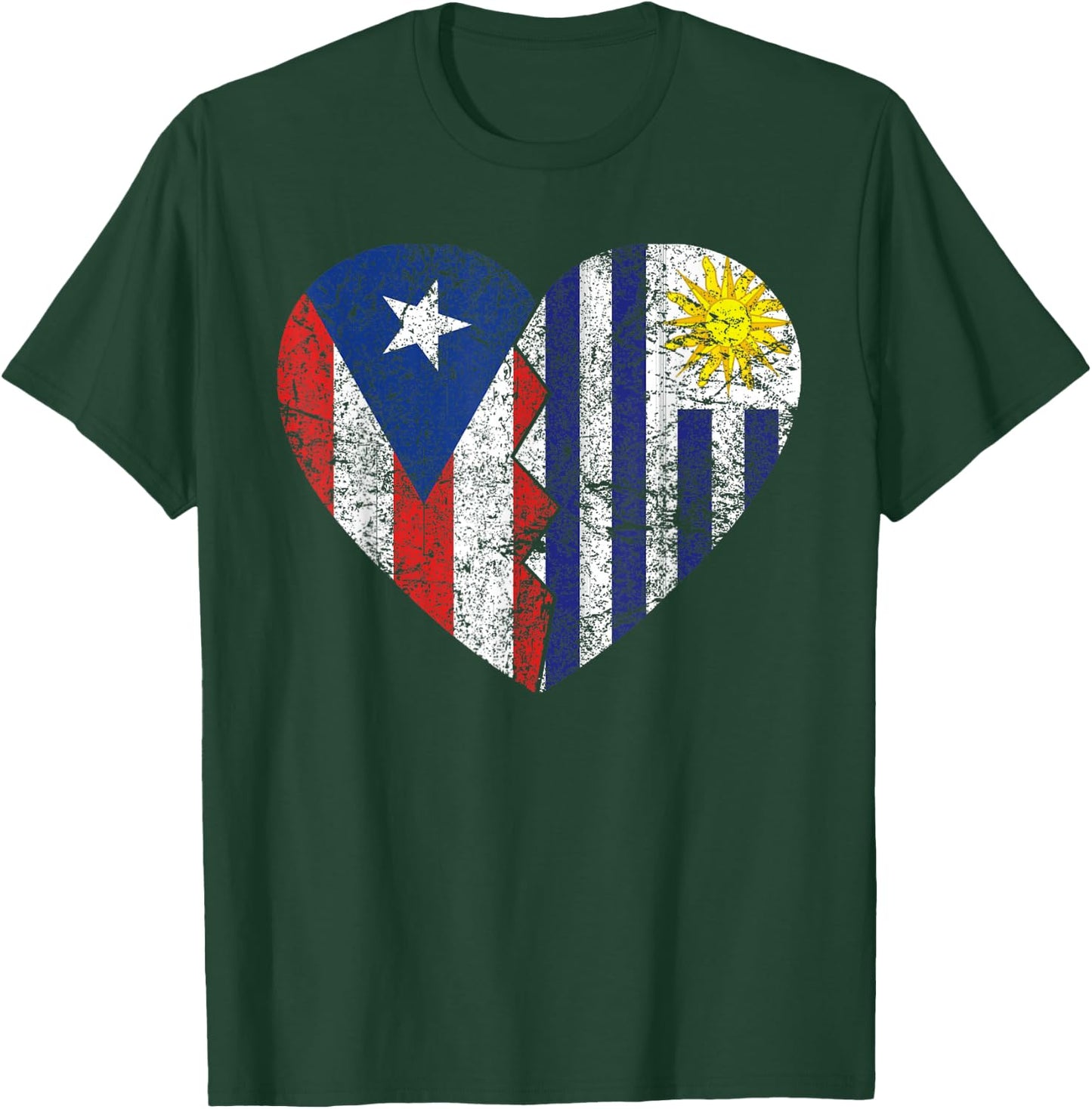 Uruguayan Puerto Rican Flags Heart | Puerto Rico Uruguay T-Shirt - T-Shirt | Forest