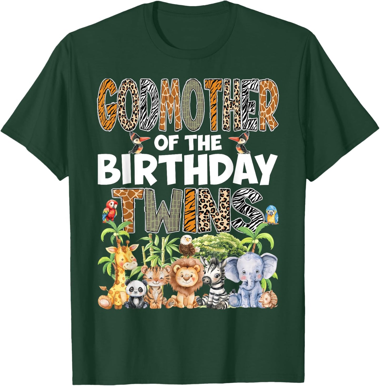 GodMother Of The Birthday Twins Safari Wild Zoo Animals T-Shirt - T-Shirt | Forest