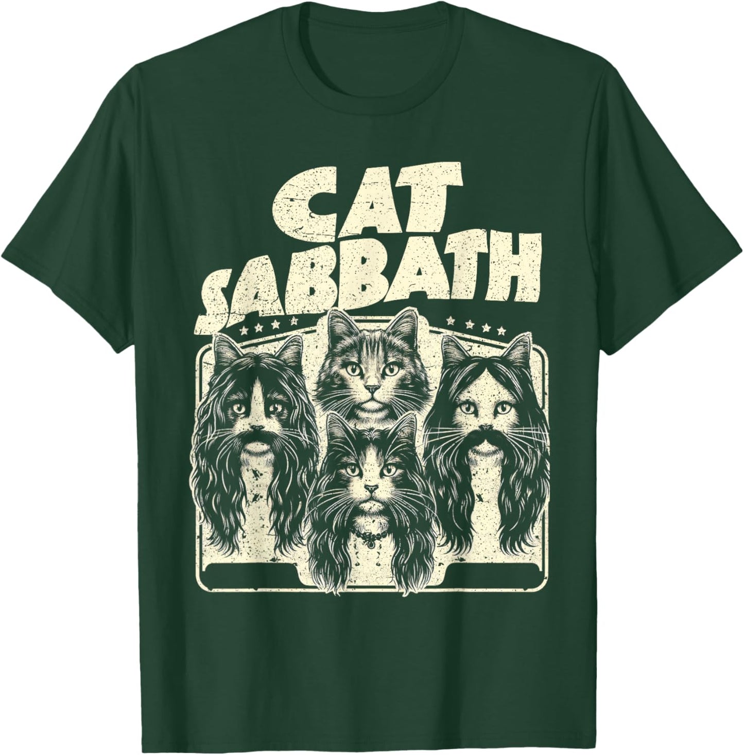 Funny Cat English Rock Band Music Lover Distressed Style Men Women T-Shirt - T-Shirt | Forest